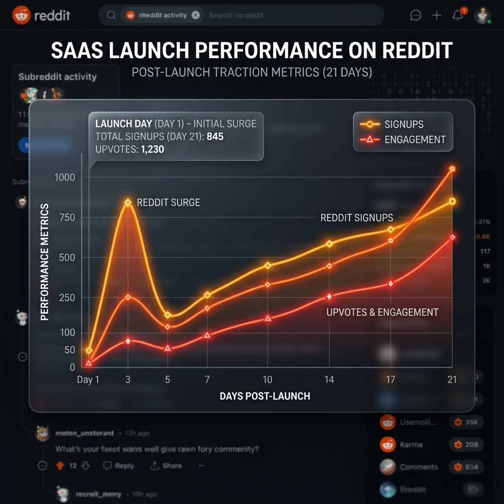 Graph showing SaaS launch performance on Reddit